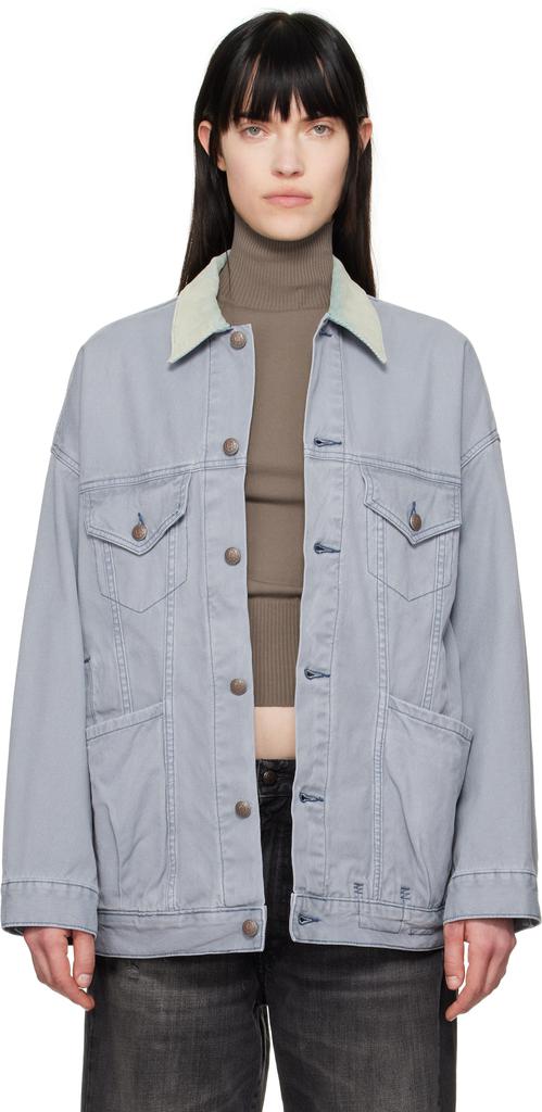 R13 Gray & Green Lacey Trucker Denim Jacket