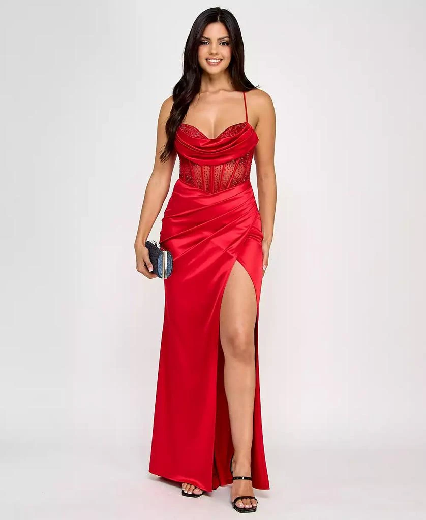 B Darlin Juniors' Beaded Satin Corset Bodycon Dress, Created for Macy's 4