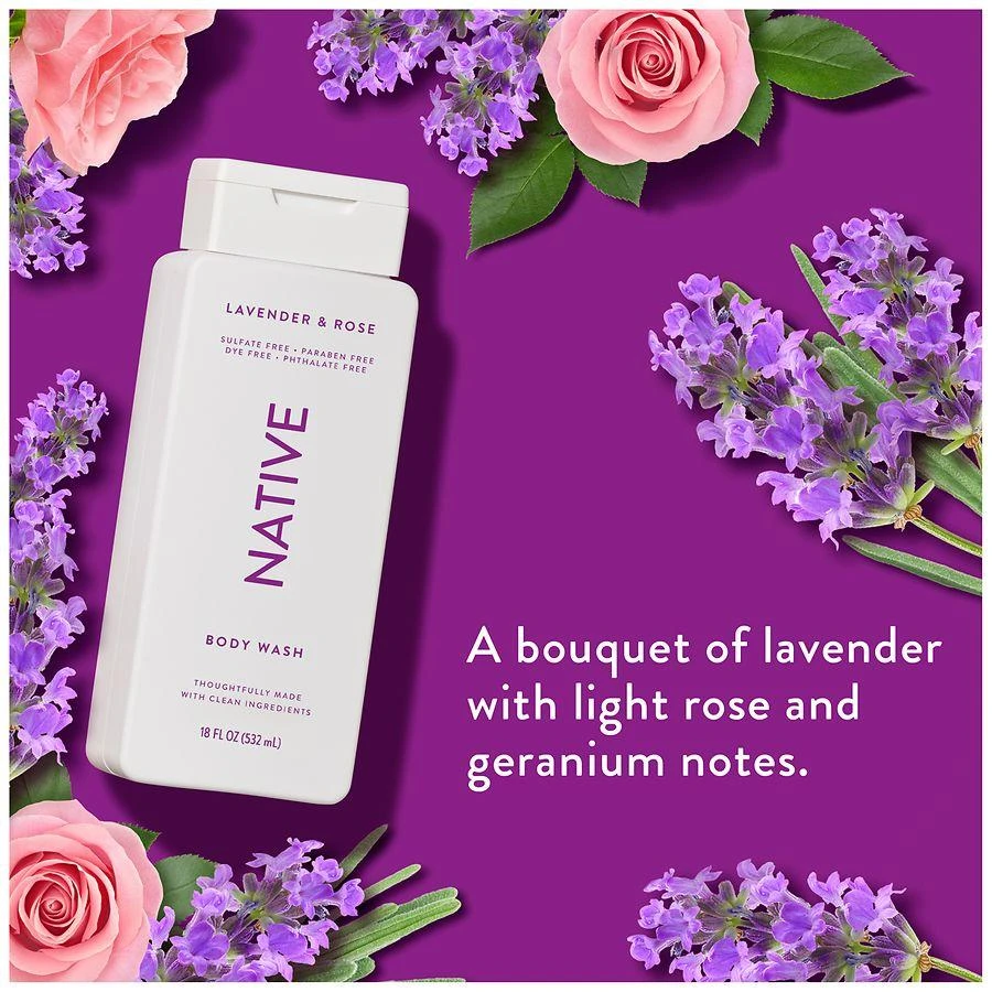 Native Body Wash, Sulfate Free, for Women and Men Lavender & Rose 5