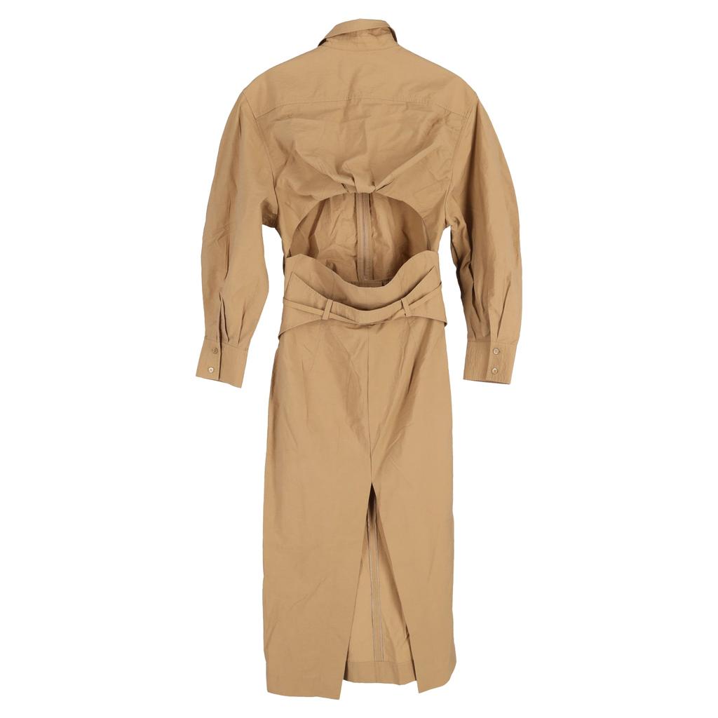 Jacquemus La Montagne Uzco Midi Cutout Puffed-Sleeves Dress in Brown Cotton