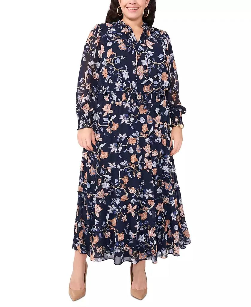 MSK Plus Size Floral-Print Tiered-Skirt Maxi Dress 1