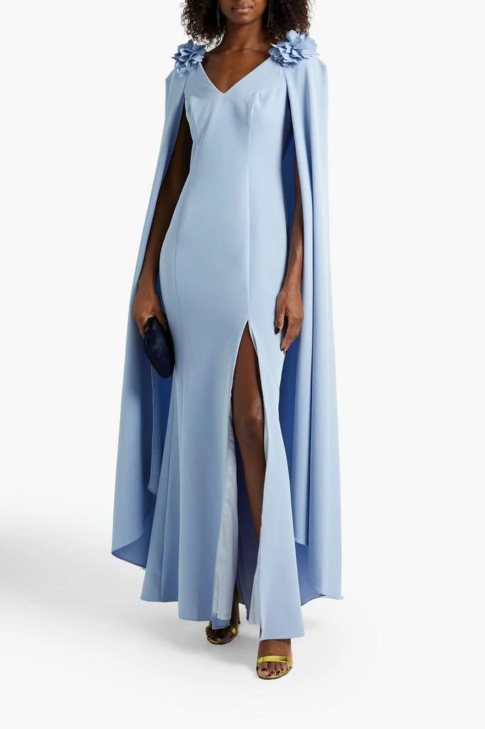 MARCHESA Cape-effect floral-appliquéd cady gown 2