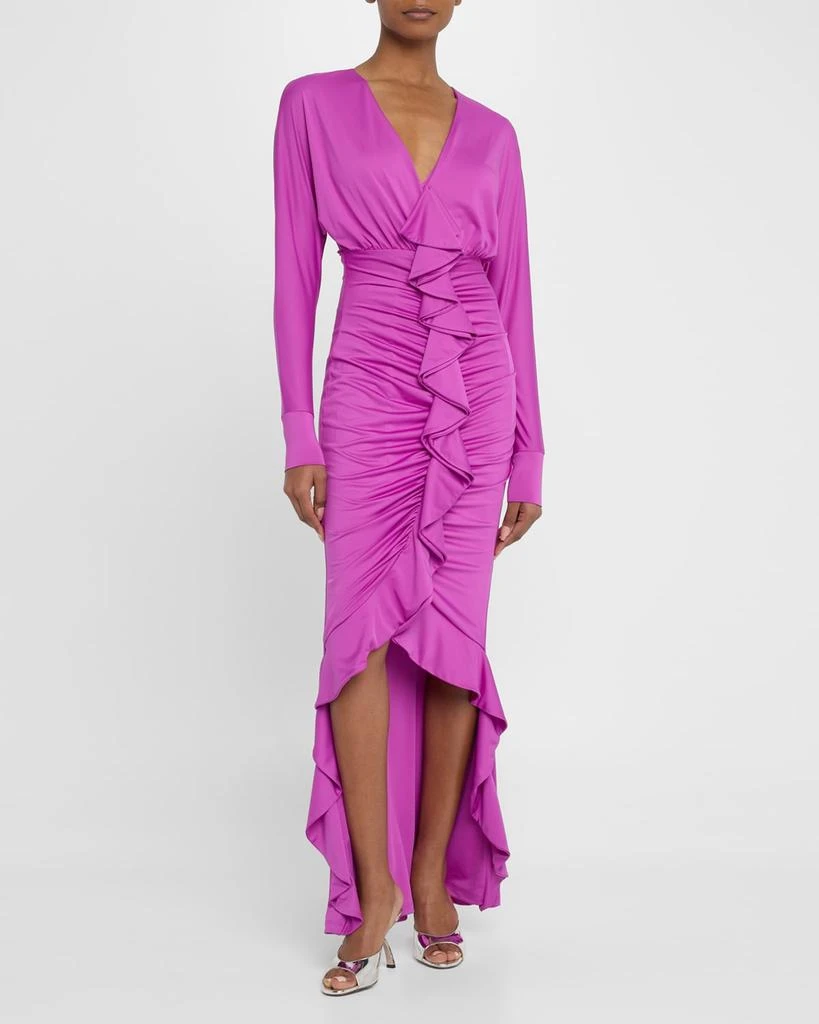 Black Halo Sweeney Ruched High-Low Ruffle Maxi Dress 4