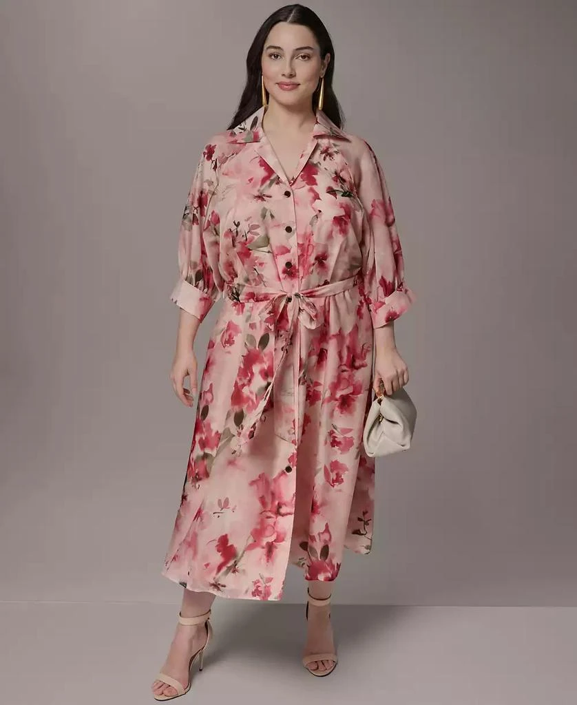 Donna Karan Plus Size Short-Sleeve Organza Shirt Dress