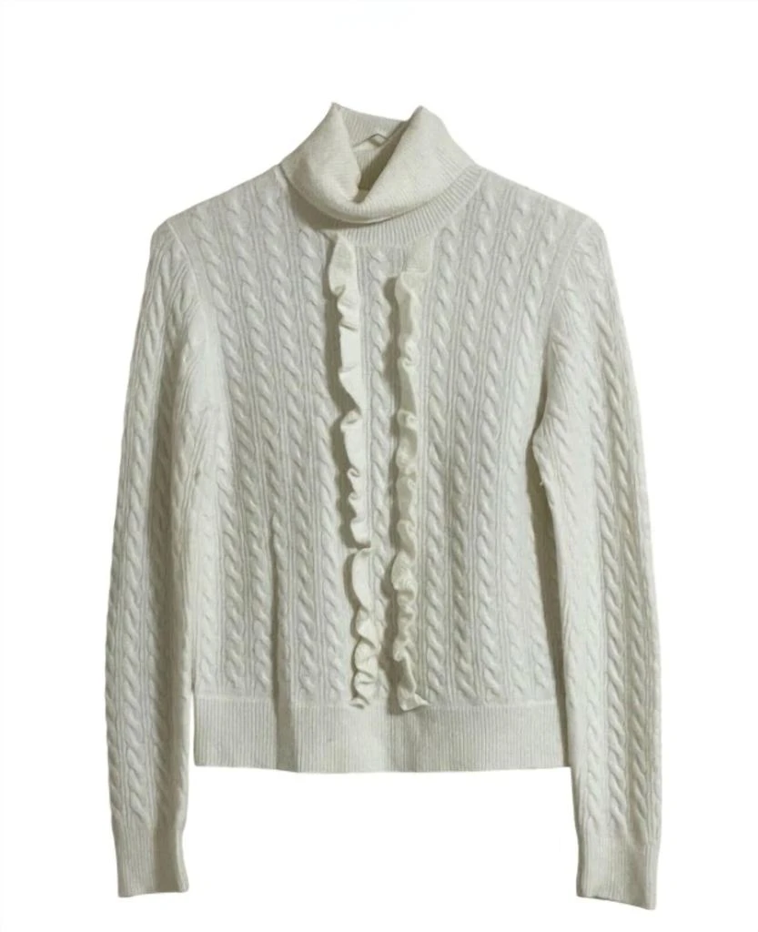 J. Crew Women's Supersoft Ruffle Front Turtleneck Wool Blend Sweater In Ivory 1