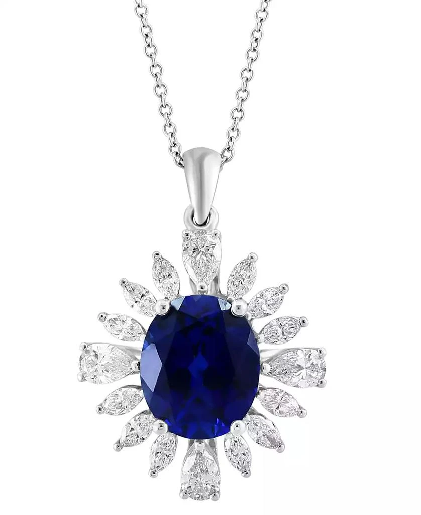 Effy EFFY® Lab Grown Sapphire (4-1/2 ct. t.w.) 
Lab Grown Diamond (1-3/4 ct. t.w.) Starburst Halo 18" Pendant Necklace in 14k White Gold 3
