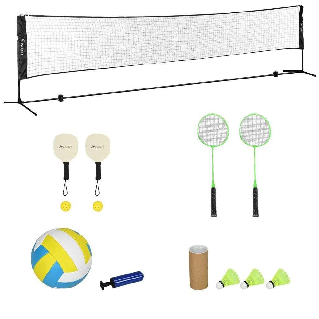 Soozier 17ft Portable All-in-One Badminton Set, Pickleball and Volleyball Net, Height Adjustable Outdoor Sports Set for Backyard Beach Driveway Games 2