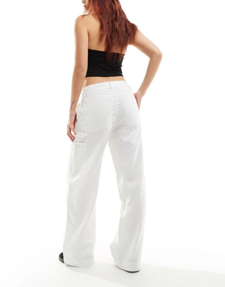 Weekday Weekday Jamie linen mix workwear trousers in white 2