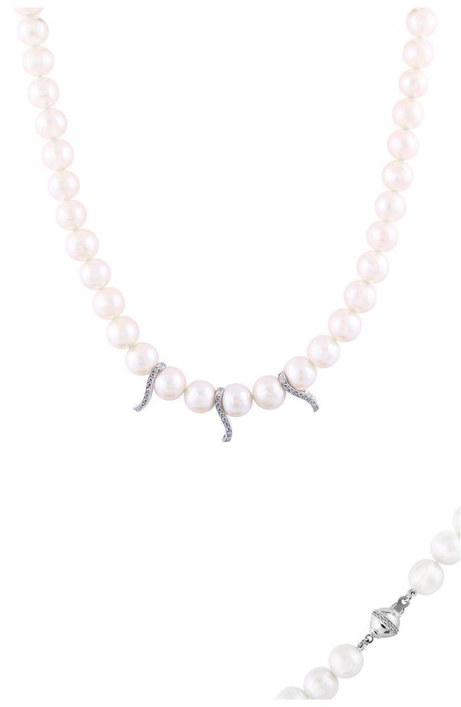 SPLENDID PEARLS Pavé Cubic Zirconia Freshwater Pearl Triple Divider Necklace