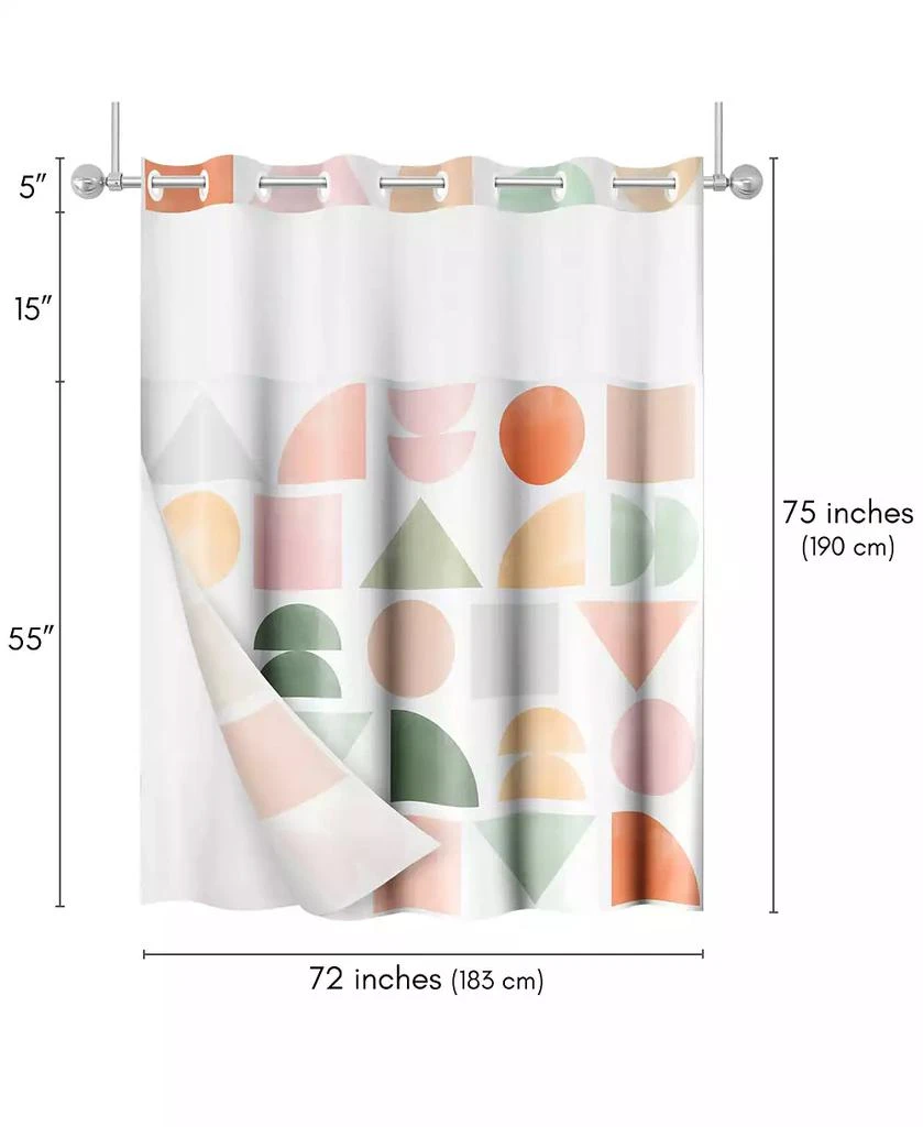 Americanflat 72x75 Hookless Shower Curtain - Abstract Orange Green Shower Curtain with Sheer Panel, Snap-In Liner, and Grommets - 100% Polyester 2