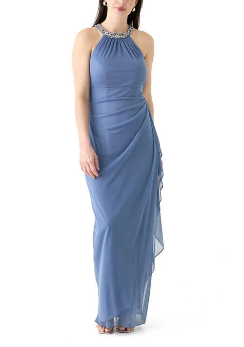 Alex Evenings Evenings Womens Long Dress With Beaded Halter Neckline 1