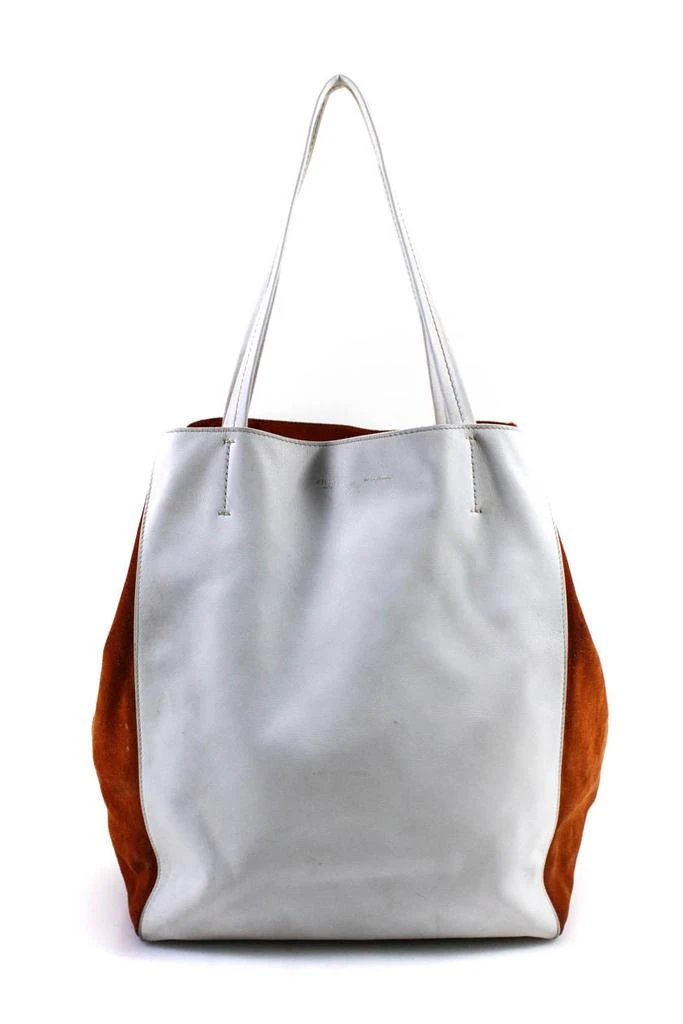 Celine Womens White Leather Orange Suede Horizon Phantom Large Tote Bag Handbag 1
