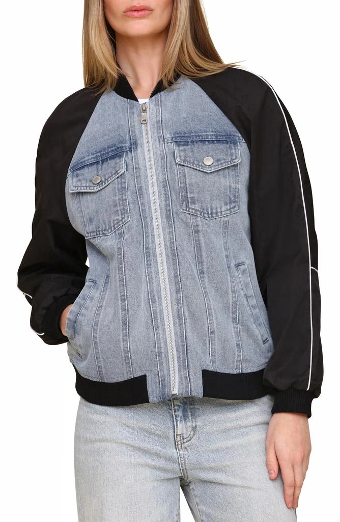 Avec Les Filles Mixed Media Denim Bomber Jacket 6