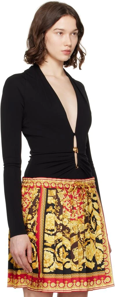 Versace Black Safety Pin Draped Fitted Bodysuit 2