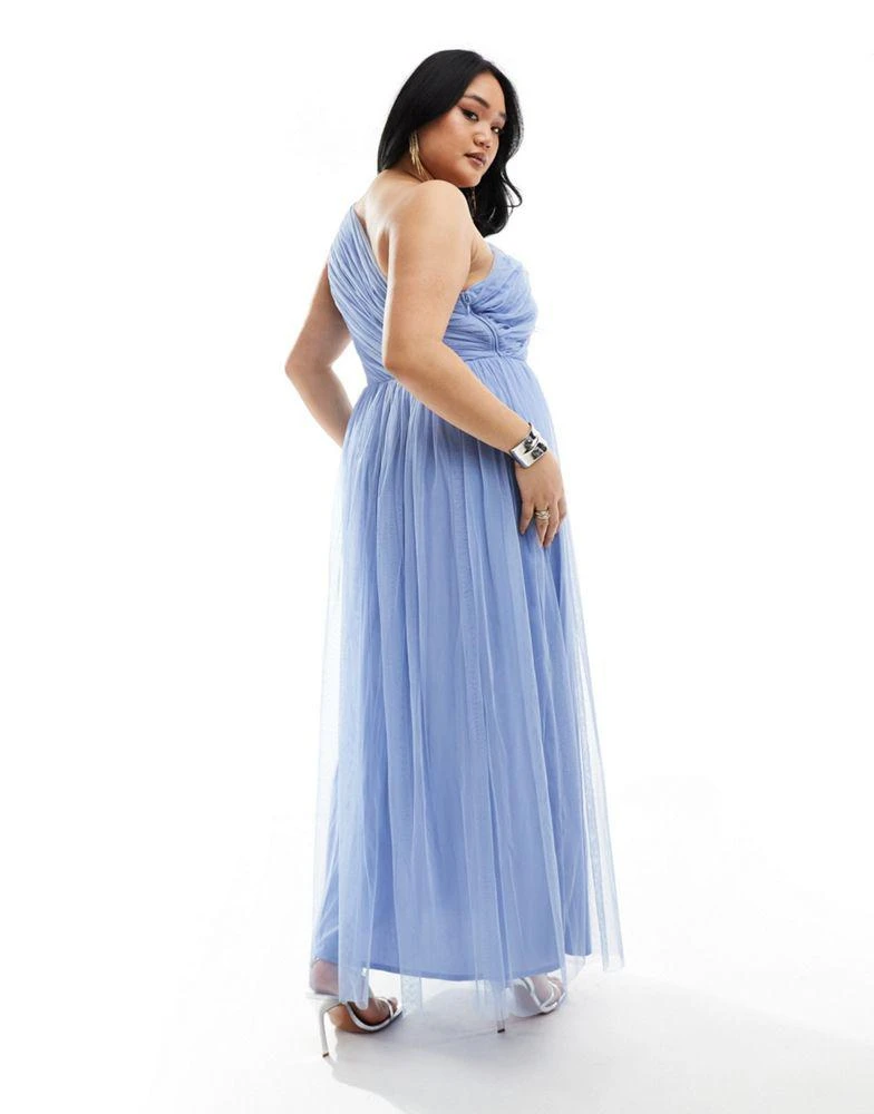 Anaya Plus Anaya Plus bridesmaid tulle one shoulder maxi dress in soft blue 4
