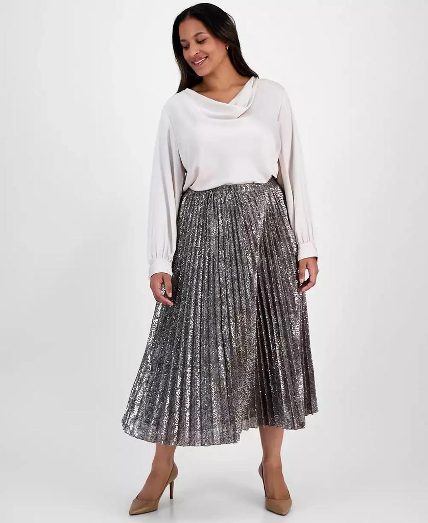 Anne Klein Plus Size Pull-On Pleated Sequin Midi Skirt 1