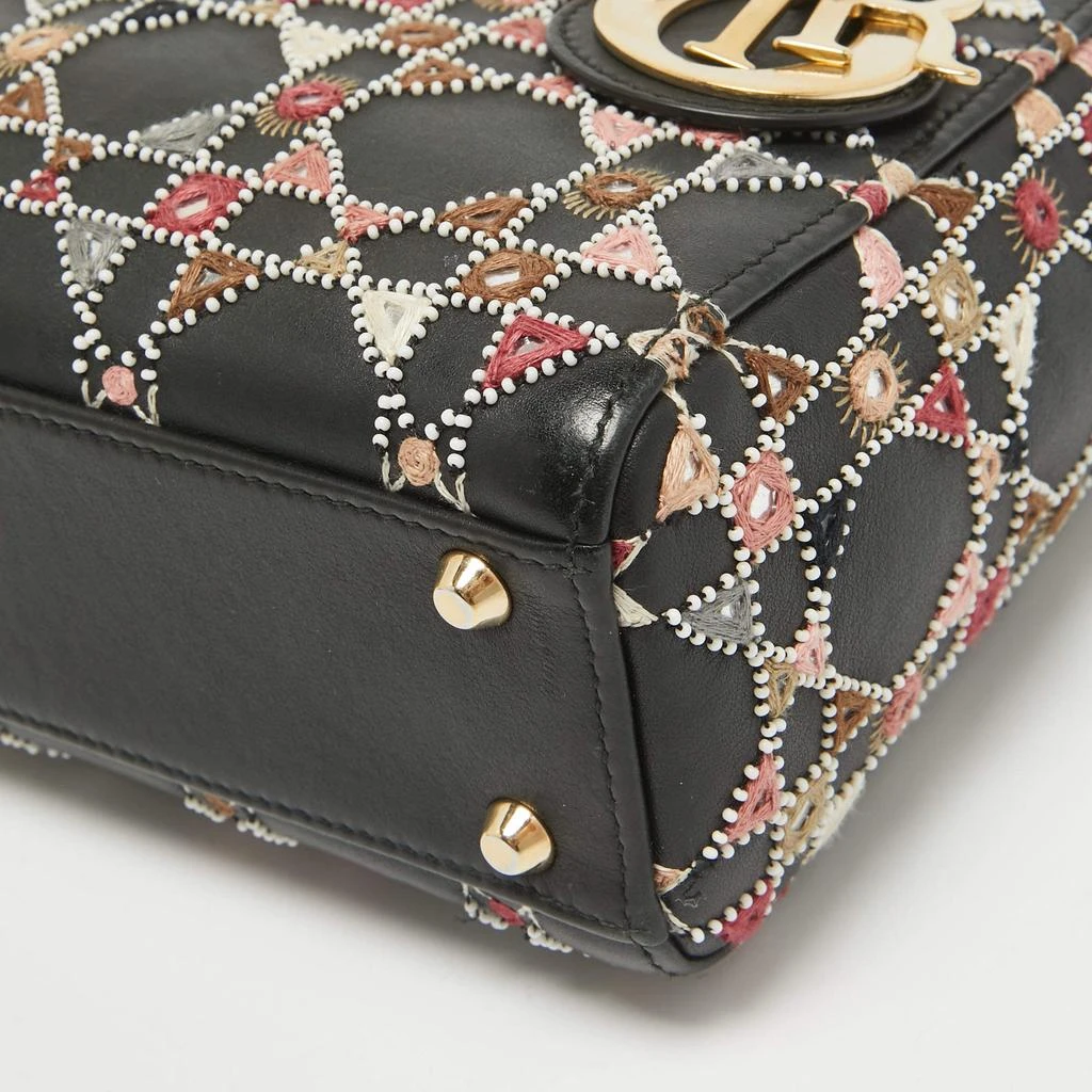 Dior Dior Black Leather Mini Embroidered Beaded Lady Dior Tote 15