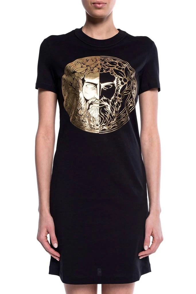 Versace Couture Women Gold Logo T-Shirt Dress In Black