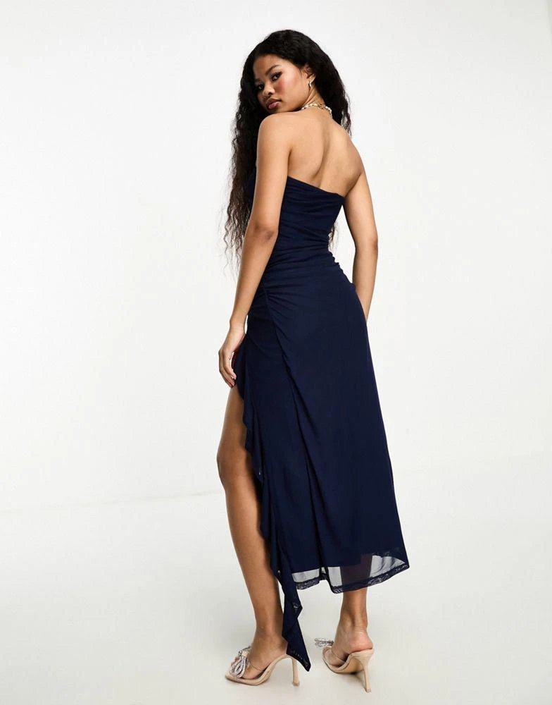 ASOS ASOS DESIGN Petite bandeau ruffle maxi dress in navy 2