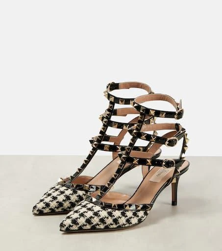 Valentino Rockstud 65 leather-trimmed tweed pumps 4