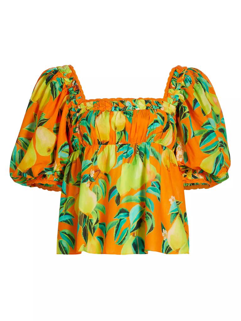 Farm Rio Women’s Colorful Bananas Puff Sleeve Blouse - deals Size Large