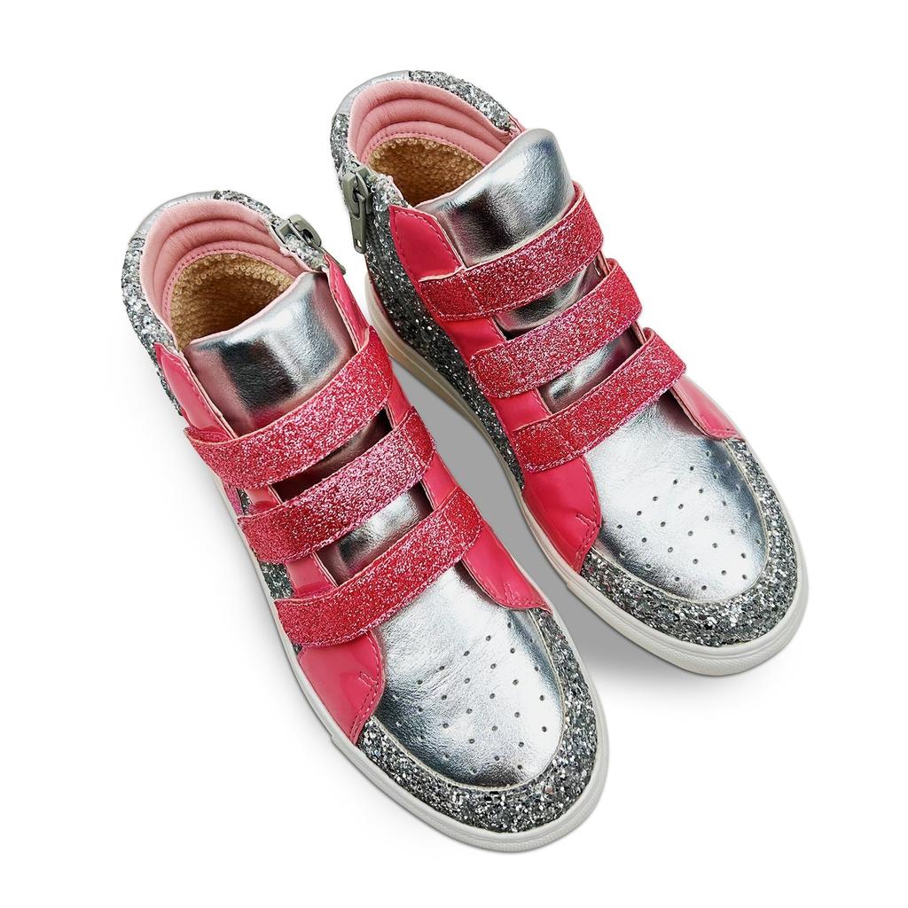 Yosi Samra Miss Hannah Velcro Sneaker in Pink & Silver - Kids