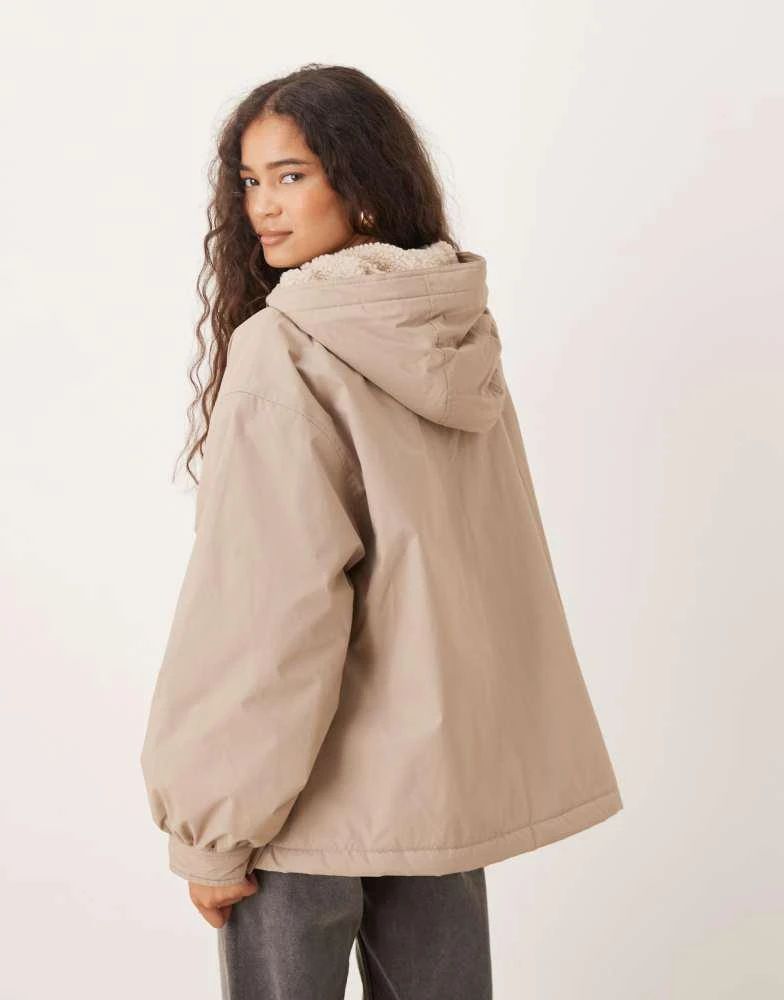 ASOS ASOS DESIGN oversized fleece lined rain coat in oatmeal 4