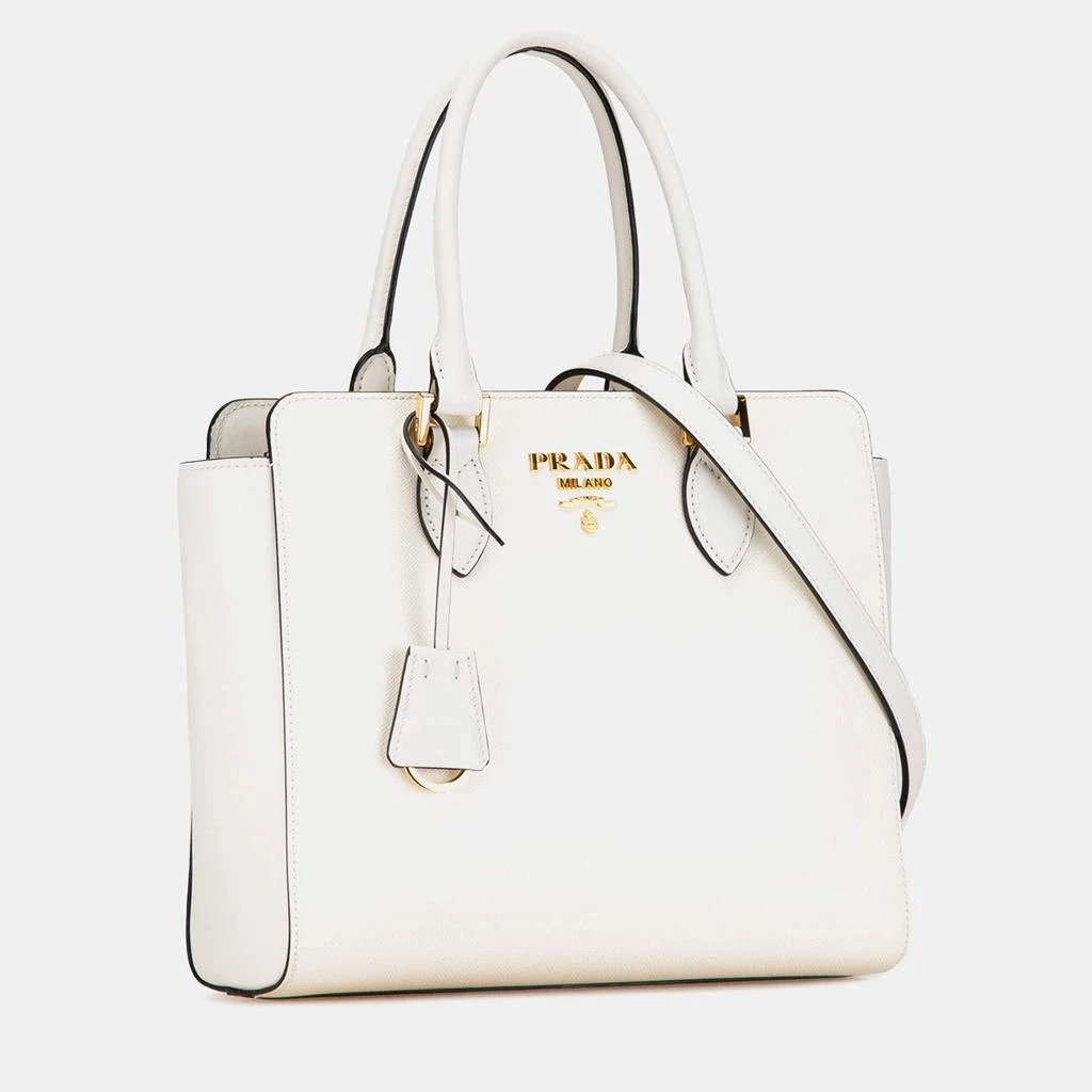 Prada Prada White Saffiano Leather Zippered Tote Bag 2