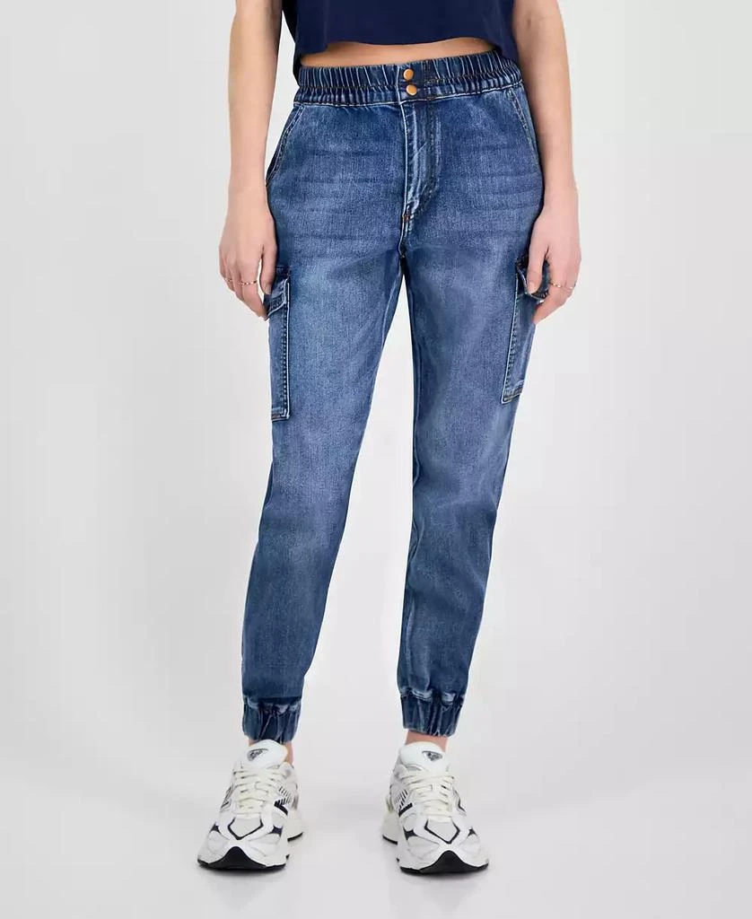 Almost Famous Juniors' Mid Rise Two Button Fly Cargo Jogger Jeans 4