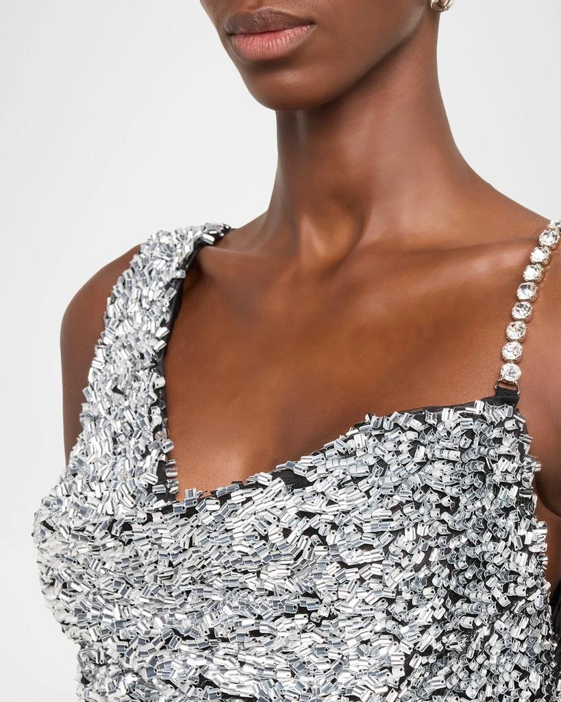 AREA Asymmetric Crystal-Strap Full Sequin Gown 5