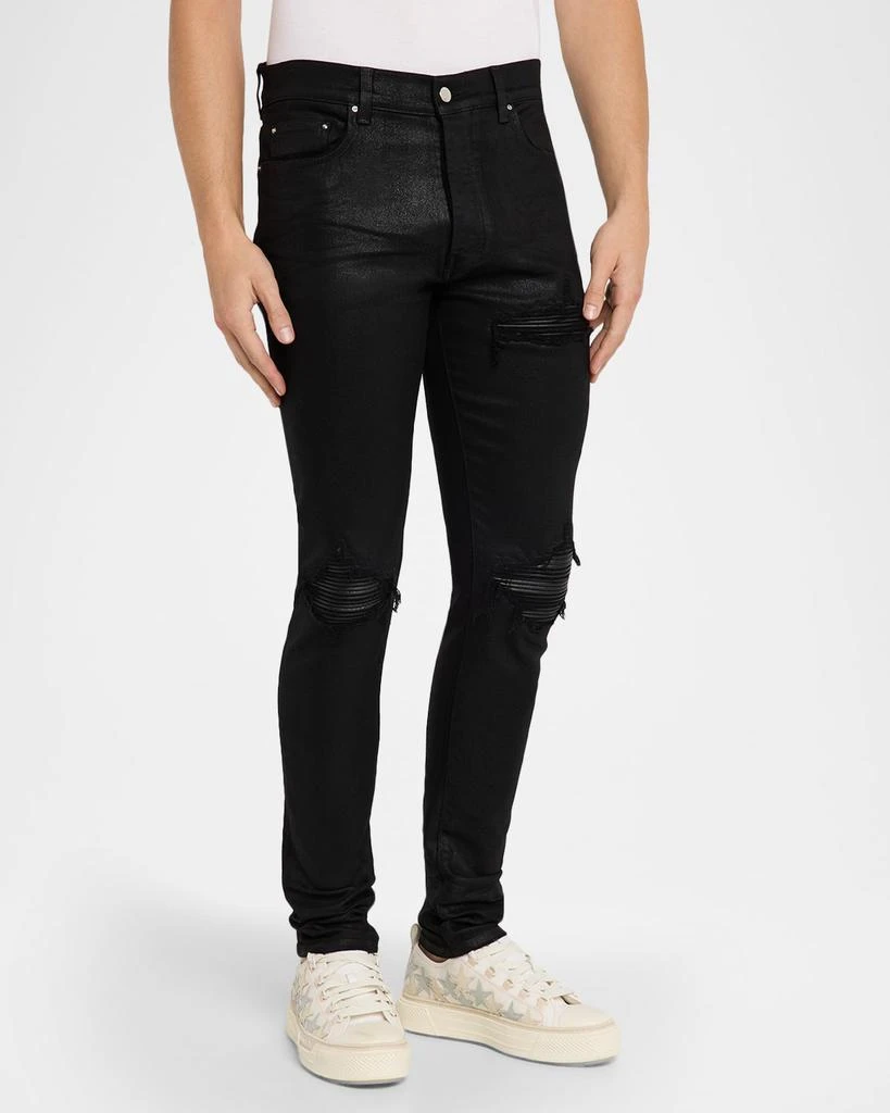AMIRI Men's Staggered Logo Waxed Skinny Jeans 4