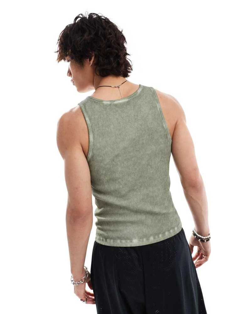 COLLUSION COLLUSION Ribbed muscle vest with oil wash in green 2