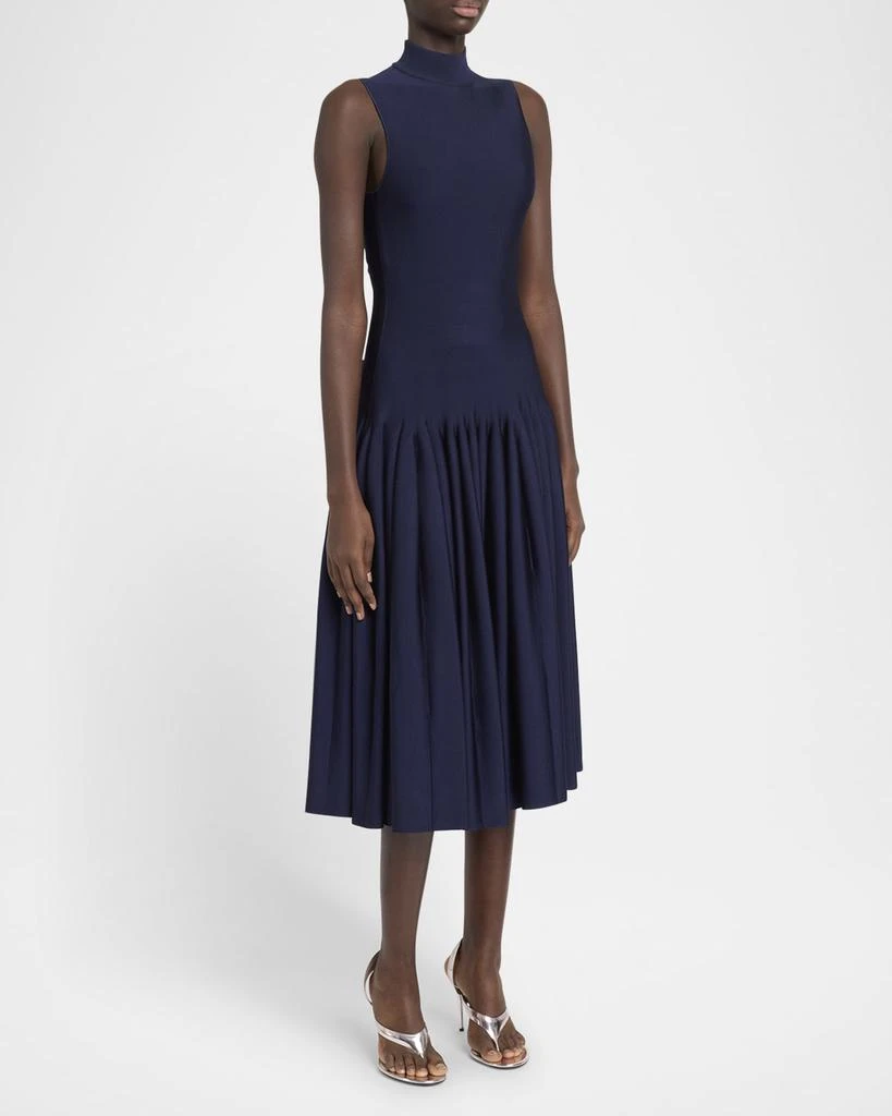 Alaia High-Neck Pleated Knit Midi Dress 4