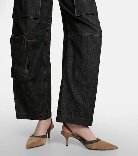 Brunello Cucinelli City embellished suede slingback pumps 4