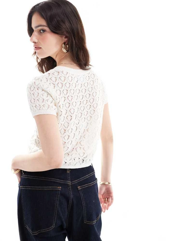 ASOS ASOS DESIGN knitted short sleeve cardigan in stitch detail in cream 4