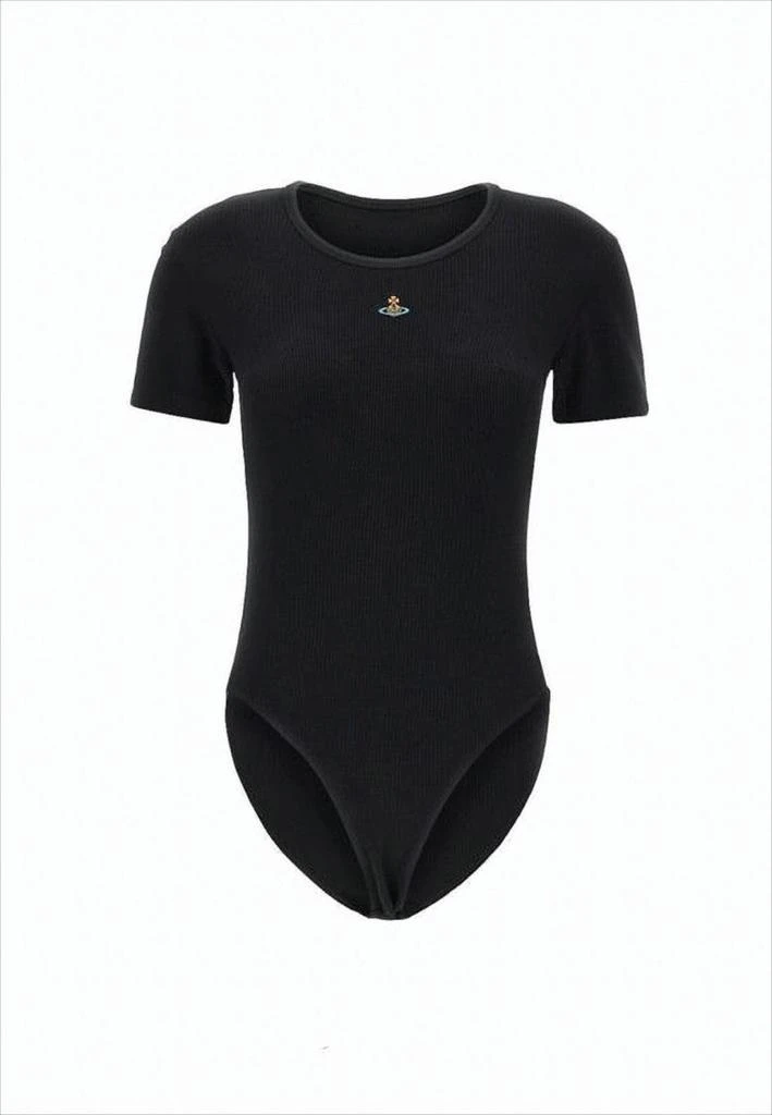 Vivienne Westwood Fitted Ribbed Bodysuit with Minimalist Design and Emblem