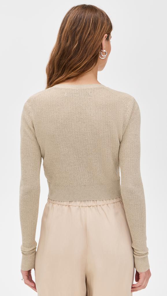 Enza Costa Linen Open Knit Cropped V Neck Cardigan