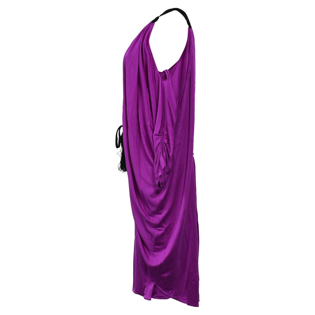 Temperley London Draped Tassel Belt Midi Off-Shoulder Dress in Violet Viscose