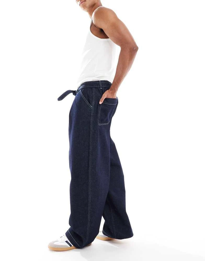 ASOS ASOS DESIGN wide leg jean with self tie & pleat in raw denim 3