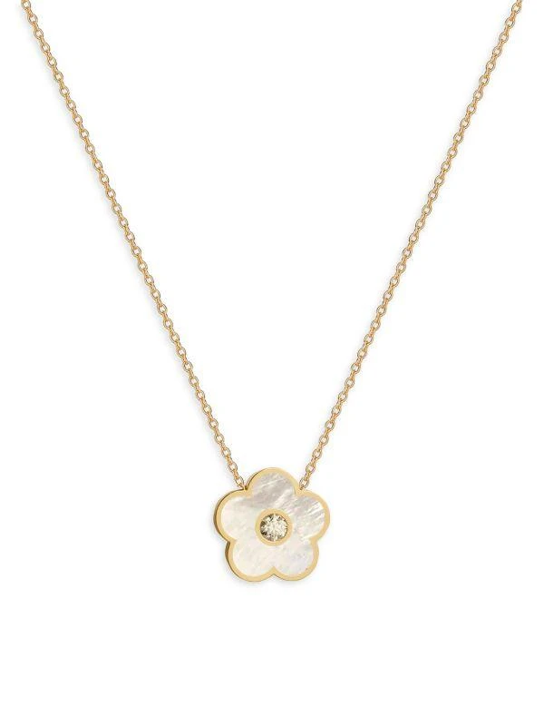 Gabi Rielle Season Standouts 14K Yellow Gold Vermeil, Mother Of Pearl & Cubic Zirconia Flower Pendant Necklace 1
