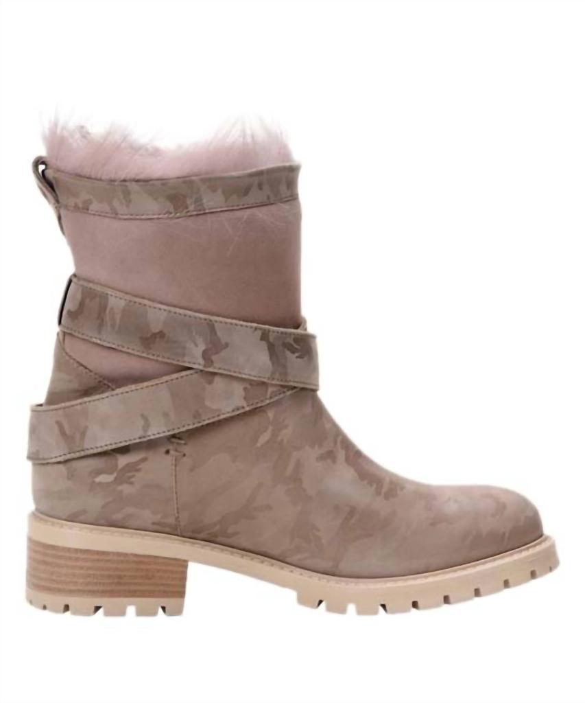Ross & Snow Emilina Weatherproof Shearling Moto Boot In Blush Camo