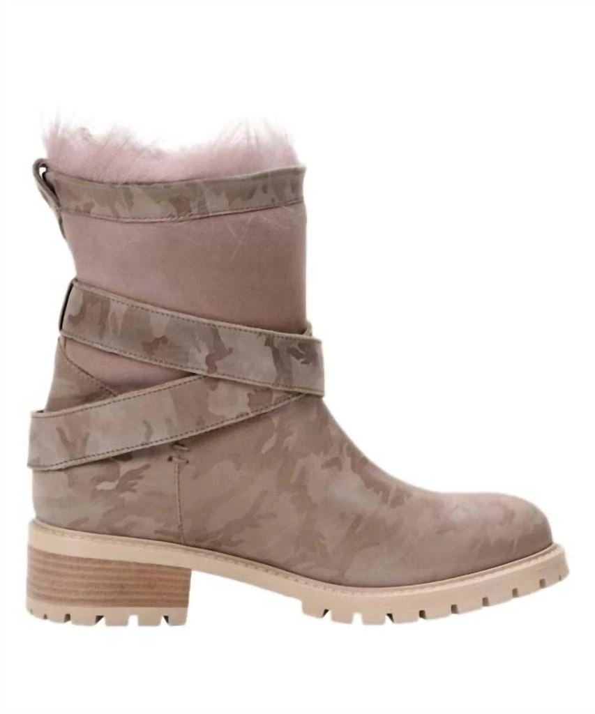 Ross & Snow Emilina Weatherproof Shearling Moto Boot In Blush Camo 1