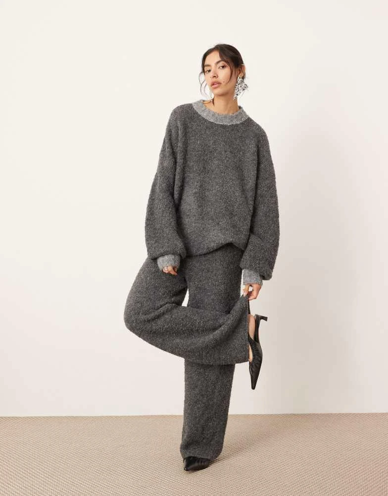 ASOS ASOS EDITION boucle knit wide leg trouser co-ord in charcoal 1