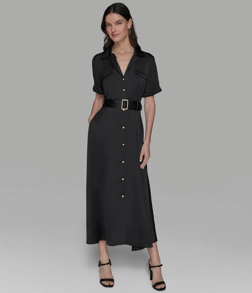 chinese dress ladies Floral Organza Belted Maxi Shirt Dress | Liorral main image 1