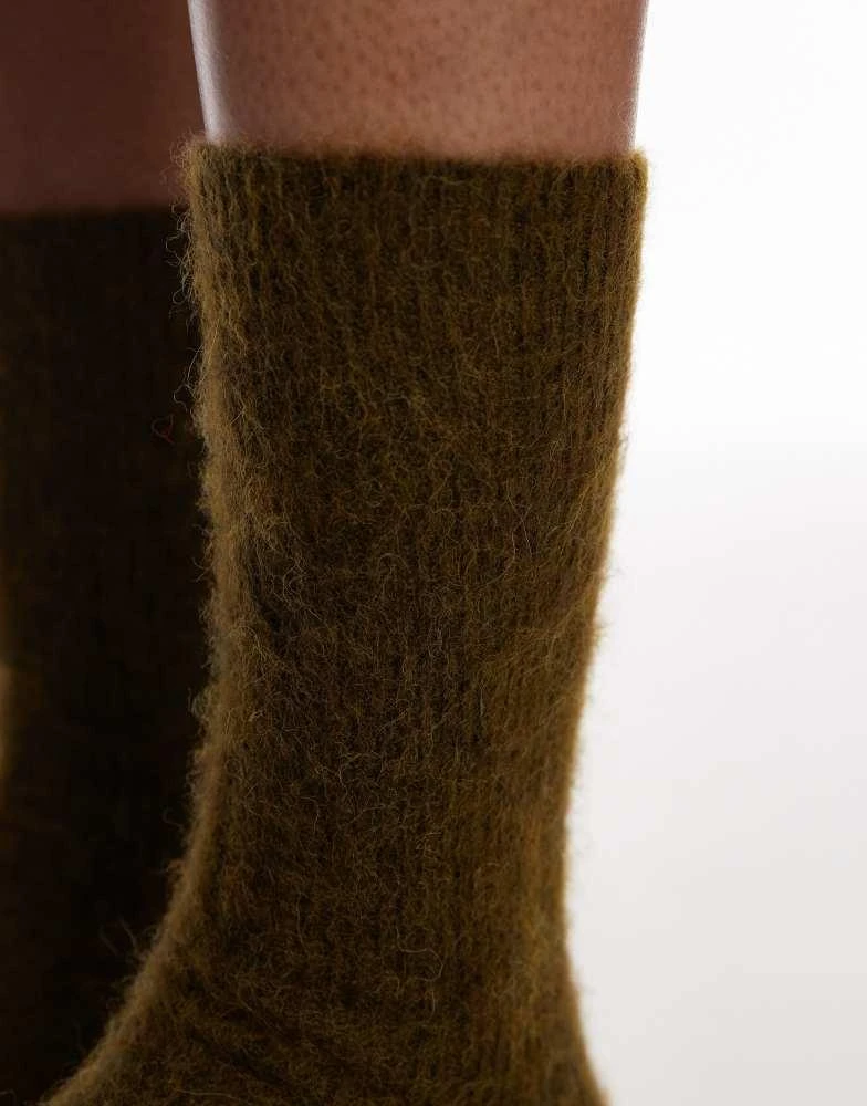 & Other Stories & Other Stories premium alpaca blend socks in khaki green 2