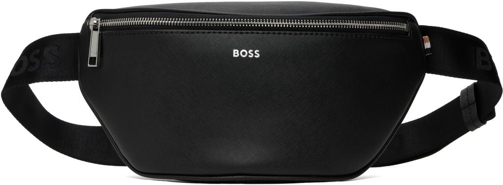 HUGO BOSS｜ (Matte-twill belt bag with double flap pocke HUGO - Matte-twill belt bag with double flap pockets - Black