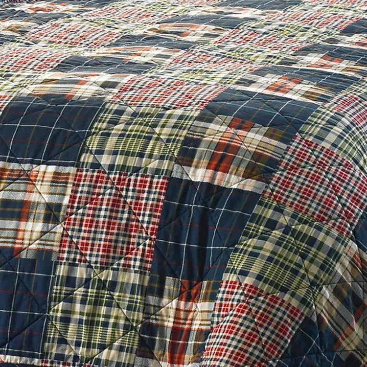 Hivvago Full / Queen Farmhouse Red Navy Plaid 100-Percent Cotton Reversible Quilt Set 2