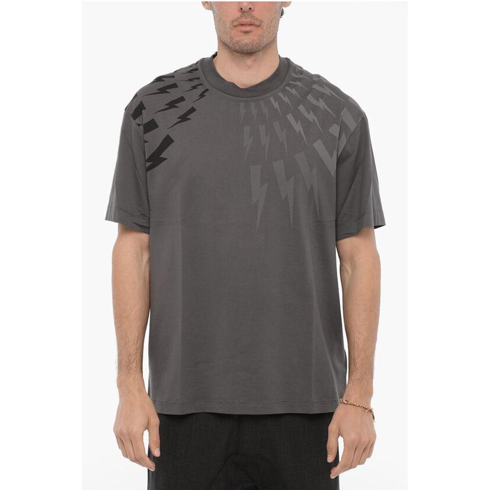 Neil Barrett Easy Fit Crew-Neck T-shirt with Ton-On-Ton Men's Print