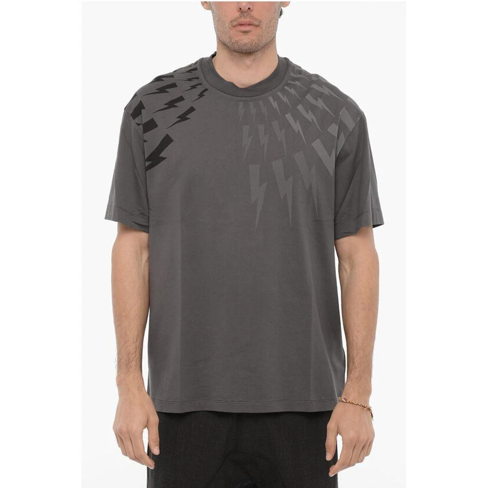 Neil Barrett Easy Fit Crew-Neck T-shirt with Ton-On-Ton Men's Print 1