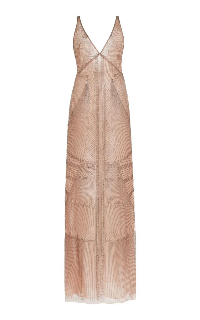 Cucculelli Shaheen Cucculelli Shaheen - Deco Devium Embellished Tulle Maxi Slip Dress - Pink - US 6 - Moda Operandi